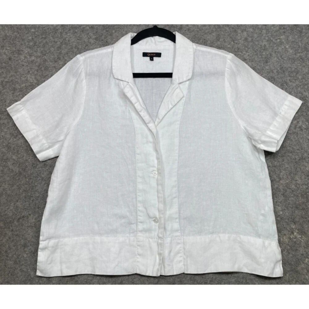 Quince 100% European Linen Short Sleeve Shirt Womens S White Button Front Top